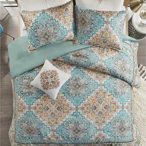 FULL/QUEEN Deliah 4 Piece Teal Green Medallion Print Comforter Set